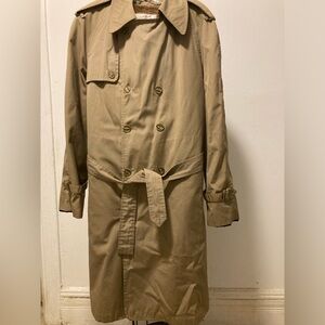 42L Vintage ENGLISH SQUIRE Trench Coat Mens Raincoat 42 Long FAUX FUR ZIP LINER